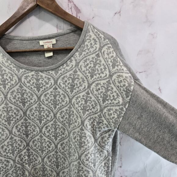 Sundance Sweater Women Medium Gray White Merino Wool Verina Drop Shoulder - Picture 8 of 9
